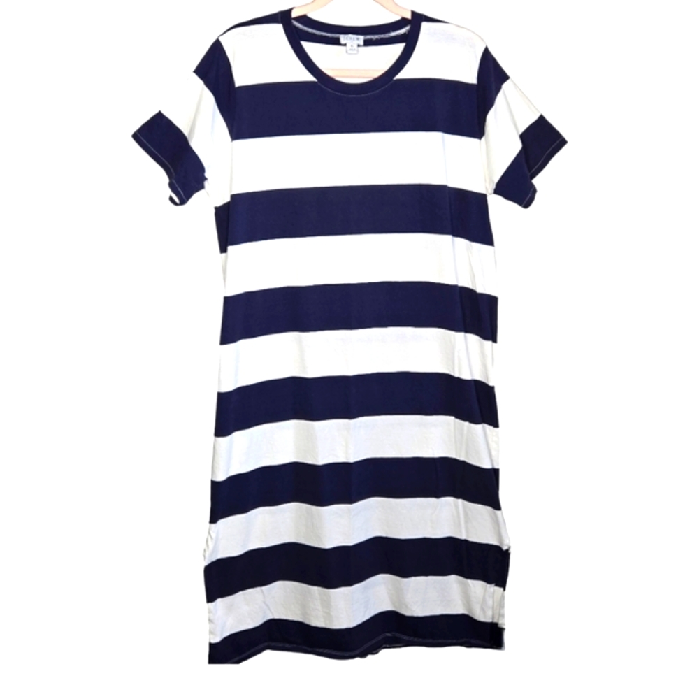 J. Crew Blue White Stripe Tee Shirt Dress Size XL Re-Imagined